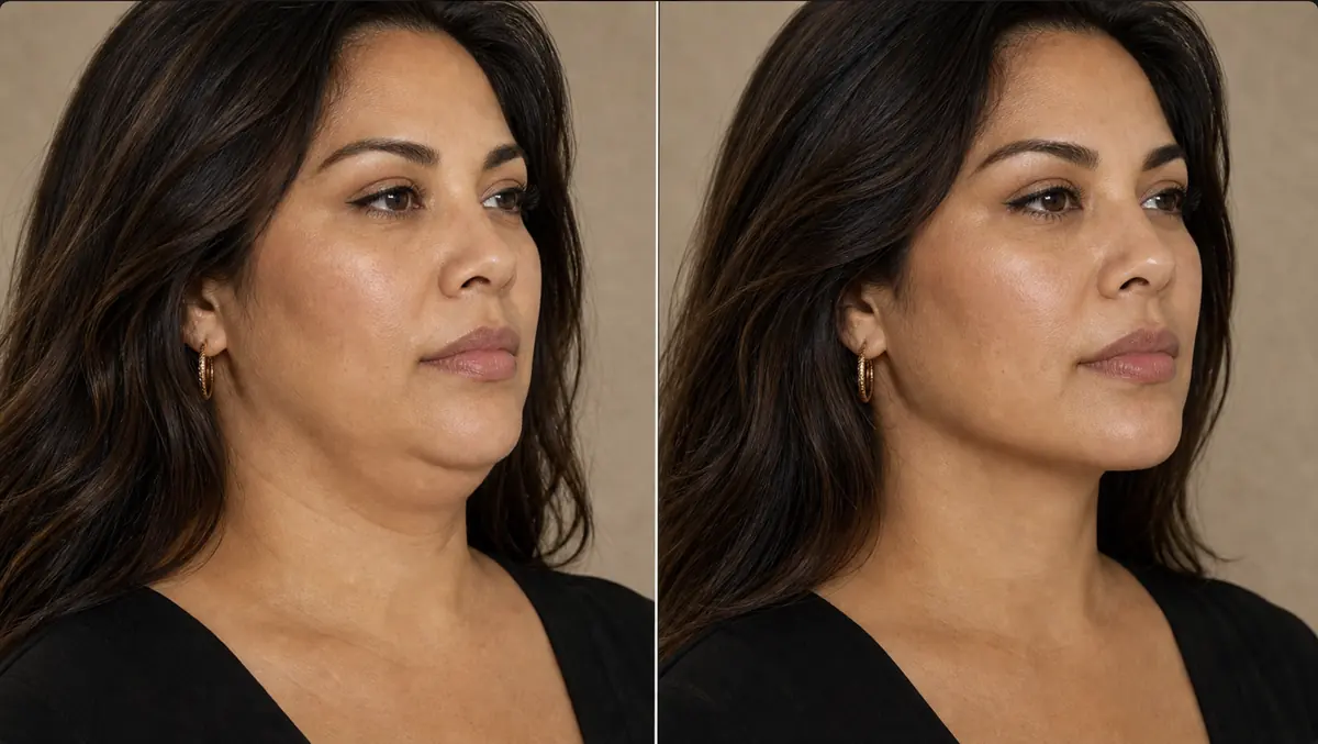 Illustrative before and after for double chin contouring near Philadelphia