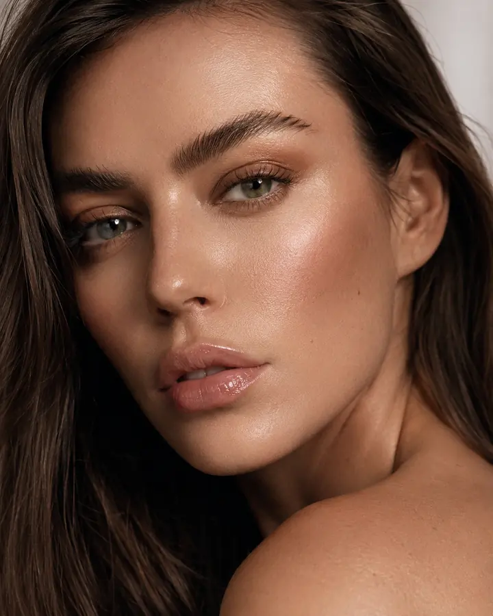Editorial medspa beauty portrait focused on skin quality and proportion