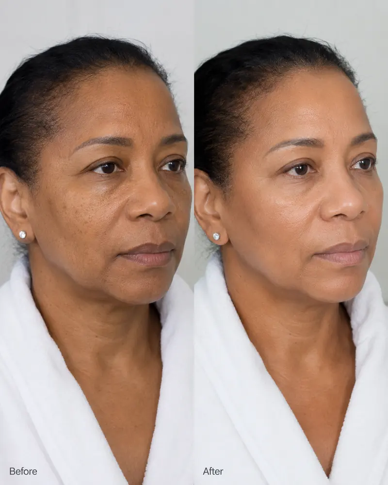 Illustrative laser before and after for redness and skin clarity