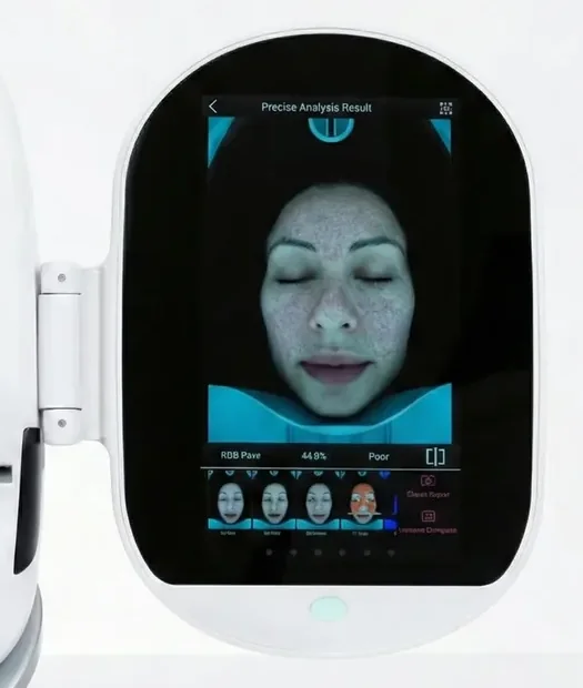 Zemits VeraFace skin analyzer imaging interface for evaluating skin quality, tone, texture, pigment, and redness